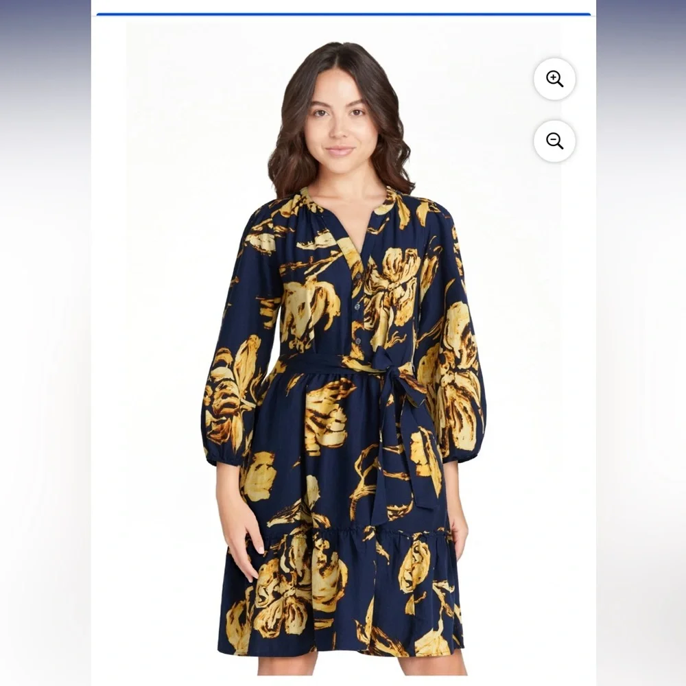 Floral Print Navy and Yellow Dress - Picture 6 of 7